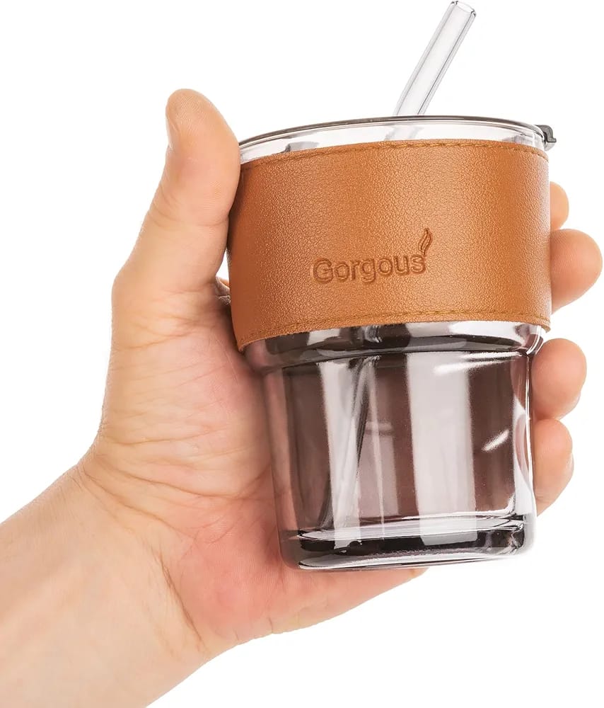 400ml Plastic Coffee Cup With Straw, Bamboo Shaped Glass Cup With Leather Cover, Double Wall Insulated Glass Cup 400ml Plastic Coffee Cup With Straw, Bamboo Shaped Glass Cup With Leather Cover, Double Wall Insulated Glass Cup